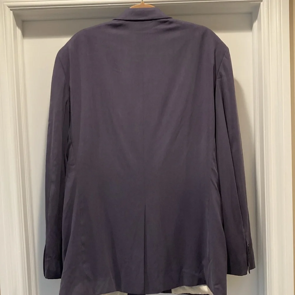 VTG Oscar De La Renta blazer 48L 100 percent silk navy Blue tan lining 2 button - Picture 6 of 6